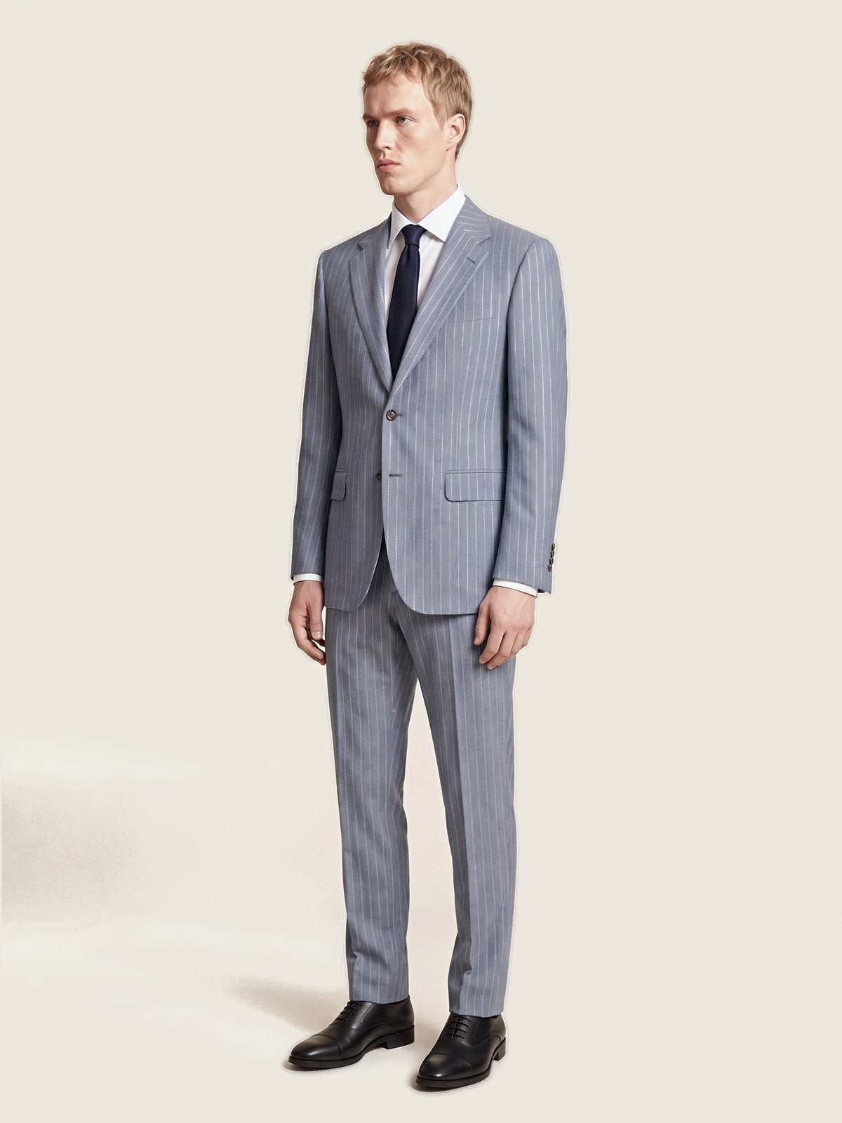 Suit, Light Blue Chalk Stripe, on the model