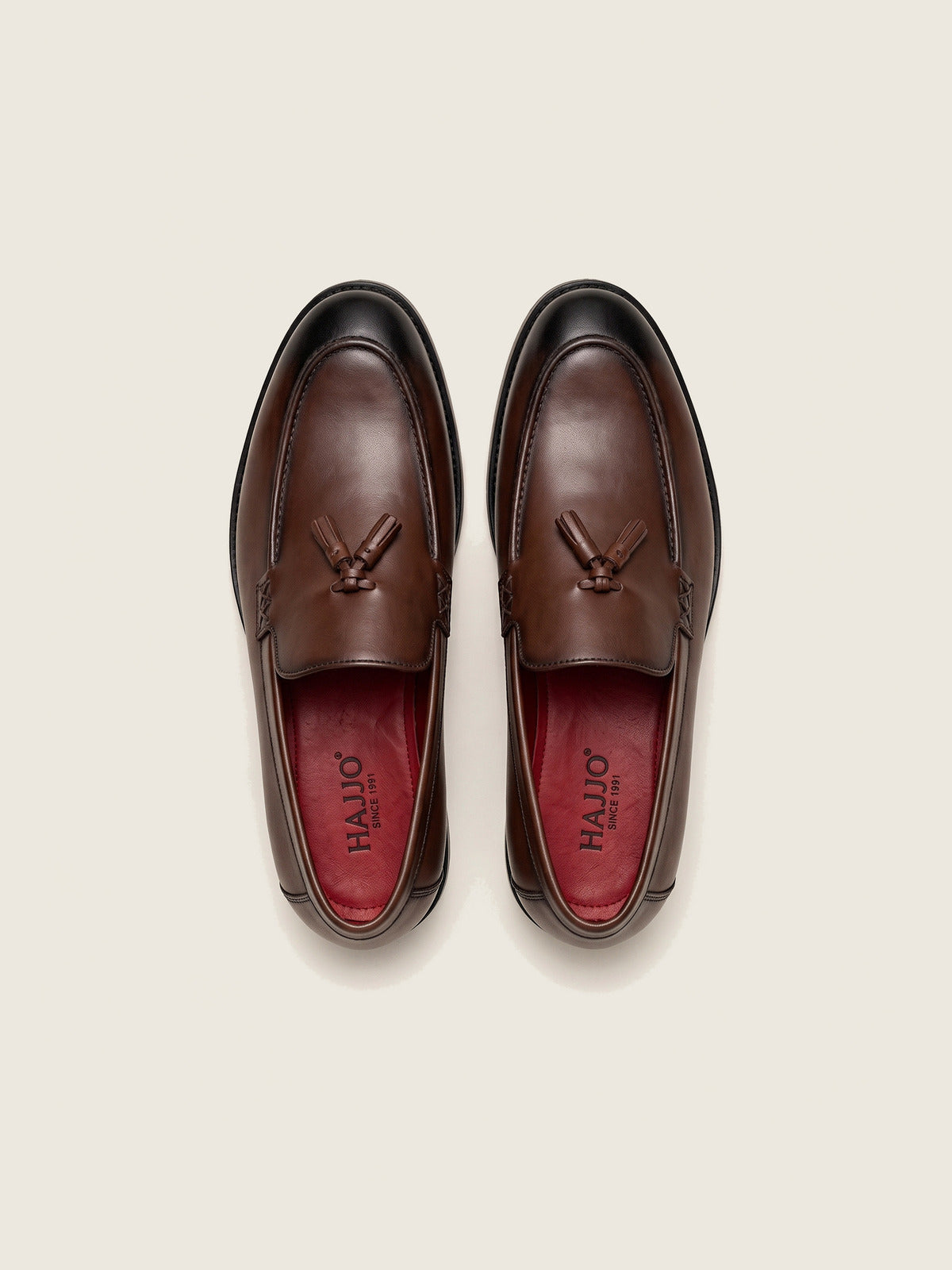 Tassel Loafer, Brown, the pair from above, showing the red insole