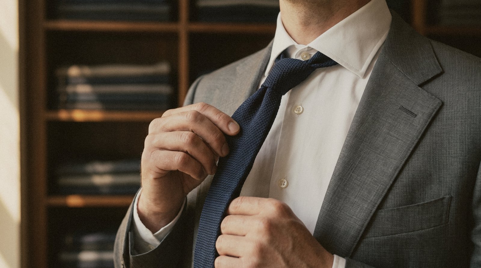A hand tying a grenadine tie knot